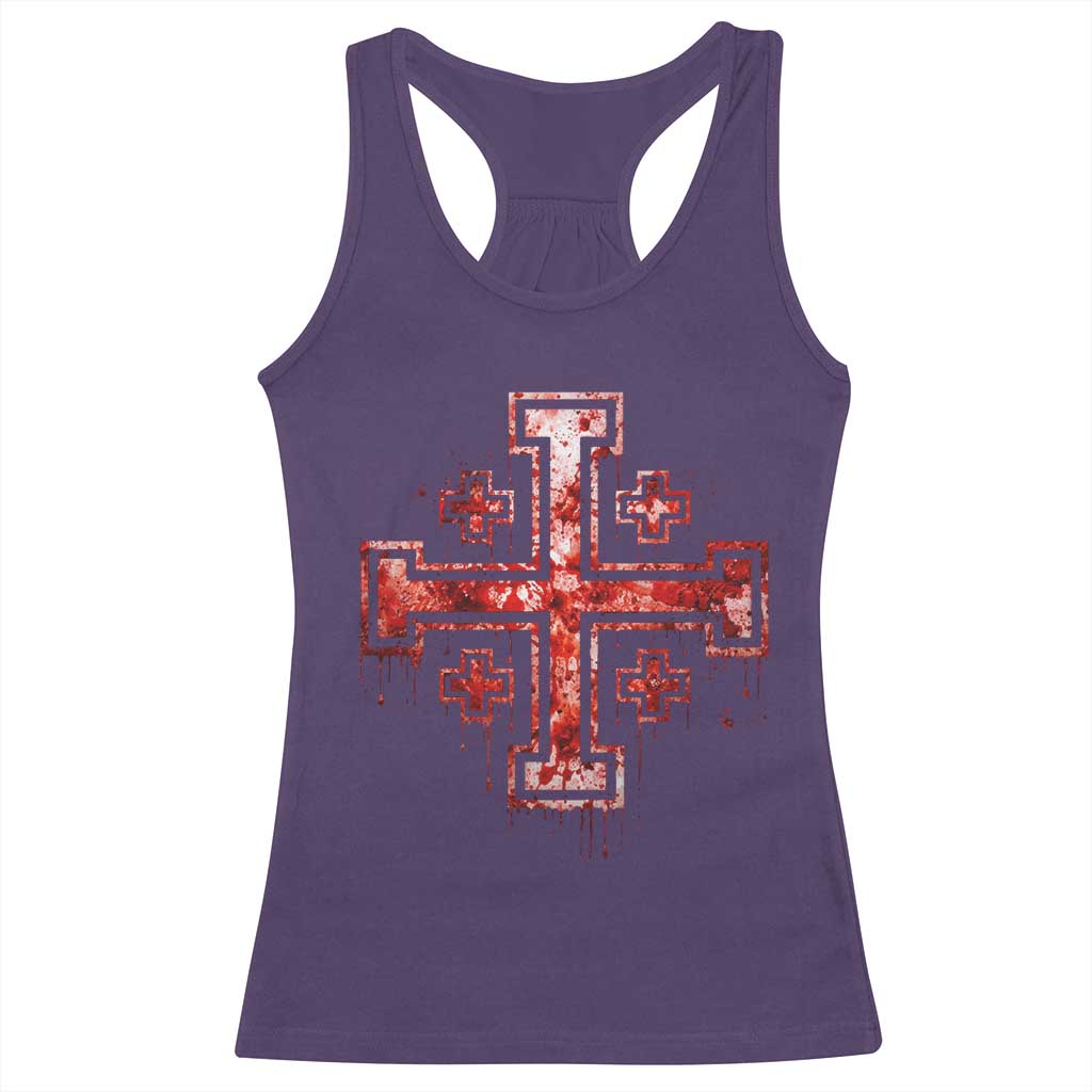 Crusader Jerusalem Cross Catholic Racerback Tank Top Gothic Christian Dark Faith Grunge Blood Splatter TS10 Purple Print Your Wear