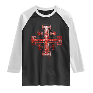 Crusader Jerusalem Cross Catholic Raglan Shirt Gothic Christian Dark Faith Grunge Blood Splatter TS10 Black White Print Your Wear