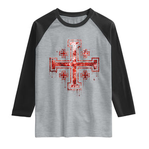 Crusader Jerusalem Cross Catholic Raglan Shirt Gothic Christian Dark Faith Grunge Blood Splatter TS10 Heather Gray Black Print Your Wear