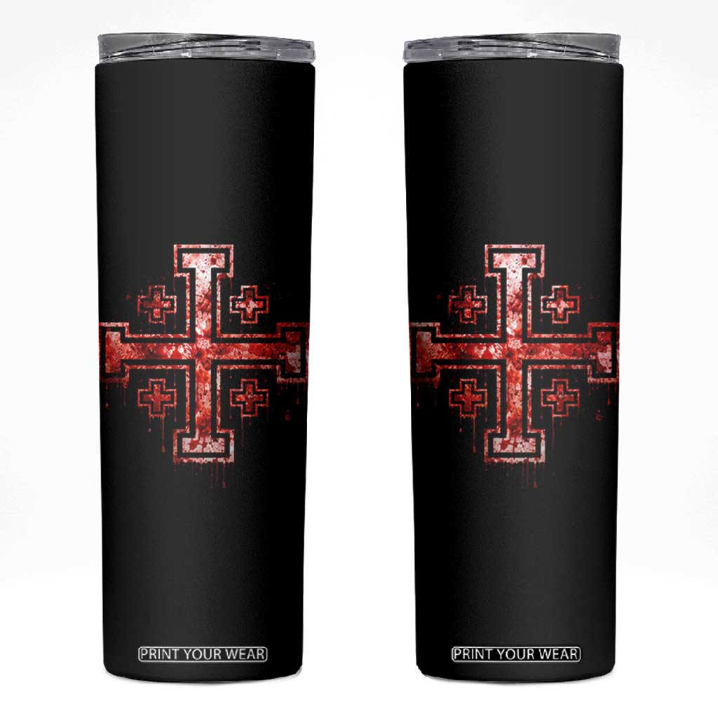Crusader Jerusalem Cross Catholic Skinny Tumbler Gothic Christian Dark Faith Grunge Blood Splatter TS10 Black Print Your Wear