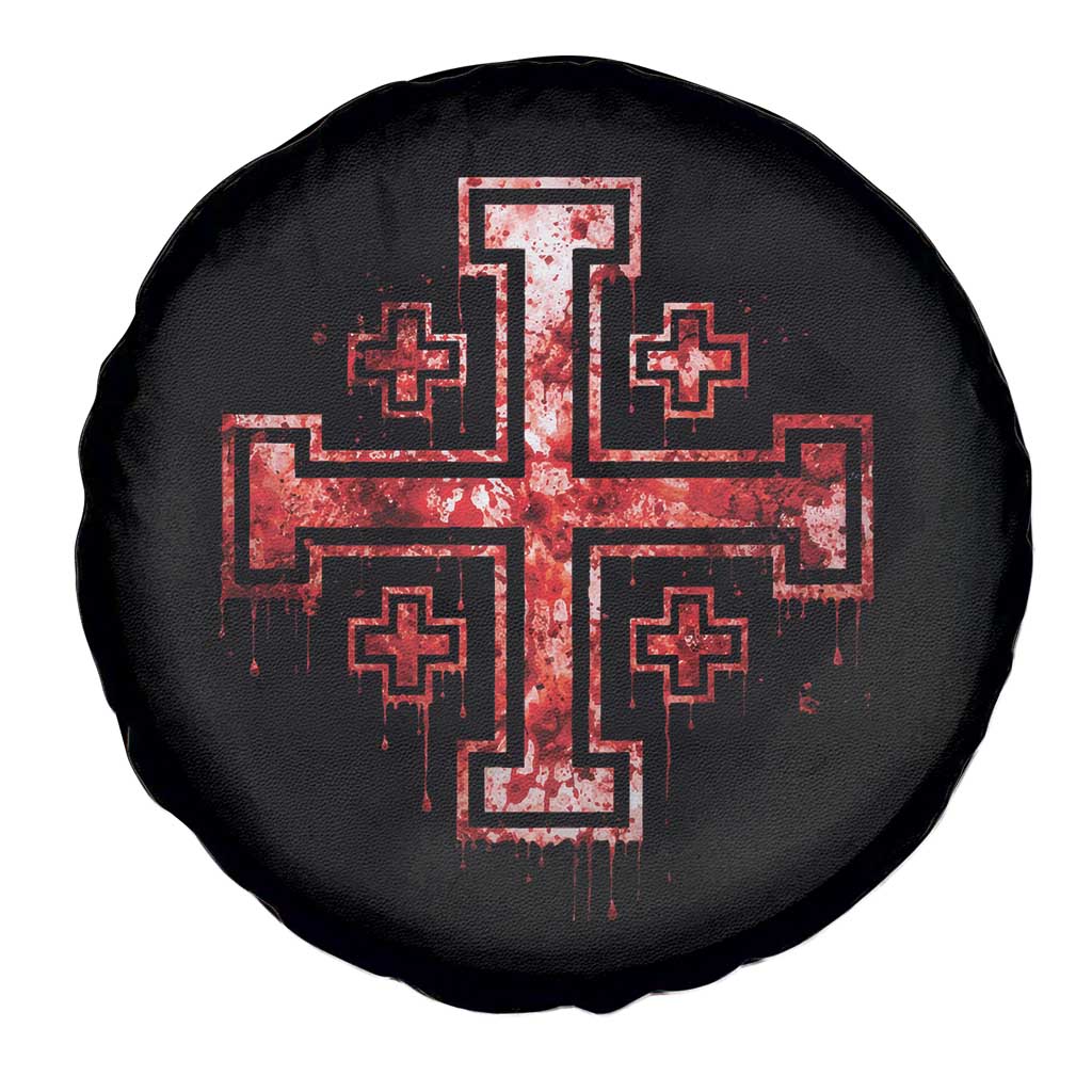 Crusader Jerusalem Cross Catholic Spare Tire Cover Gothic Christian Dark Faith Grunge Blood Splatter TS10 Print Your Wear