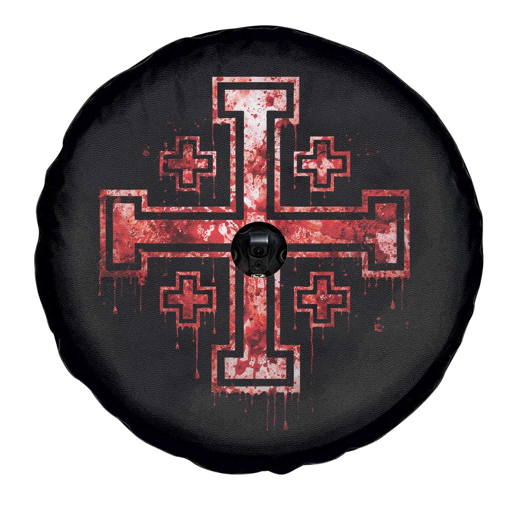 Crusader Jerusalem Cross Catholic Spare Tire Cover Gothic Christian Dark Faith Grunge Blood Splatter TS10 Print Your Wear