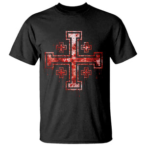 Crusader Jerusalem Cross Catholic T Shirt Gothic Christian Dark Faith Grunge Blood Splatter TS10 Black Print Your Wear