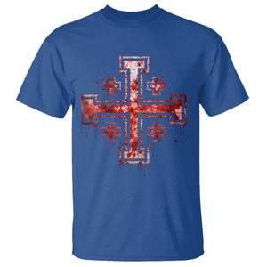 Crusader Jerusalem Cross Catholic T Shirt Gothic Christian Dark Faith Grunge Blood Splatter TS10 Royal Blue Print Your Wear