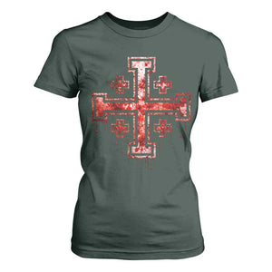 Crusader Jerusalem Cross Catholic T Shirt For Women Gothic Christian Dark Faith Grunge Blood Splatter TS10 Dark Forest Green Print Your Wear