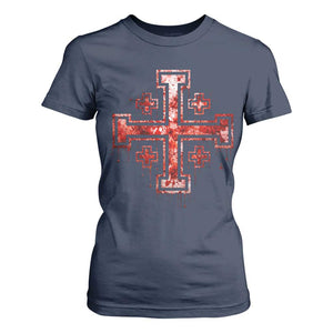 Crusader Jerusalem Cross Catholic T Shirt For Women Gothic Christian Dark Faith Grunge Blood Splatter TS10 Navy Print Your Wear