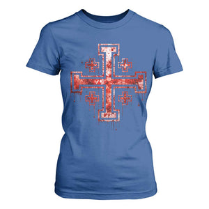 Crusader Jerusalem Cross Catholic T Shirt For Women Gothic Christian Dark Faith Grunge Blood Splatter TS10 Royal Blue Print Your Wear