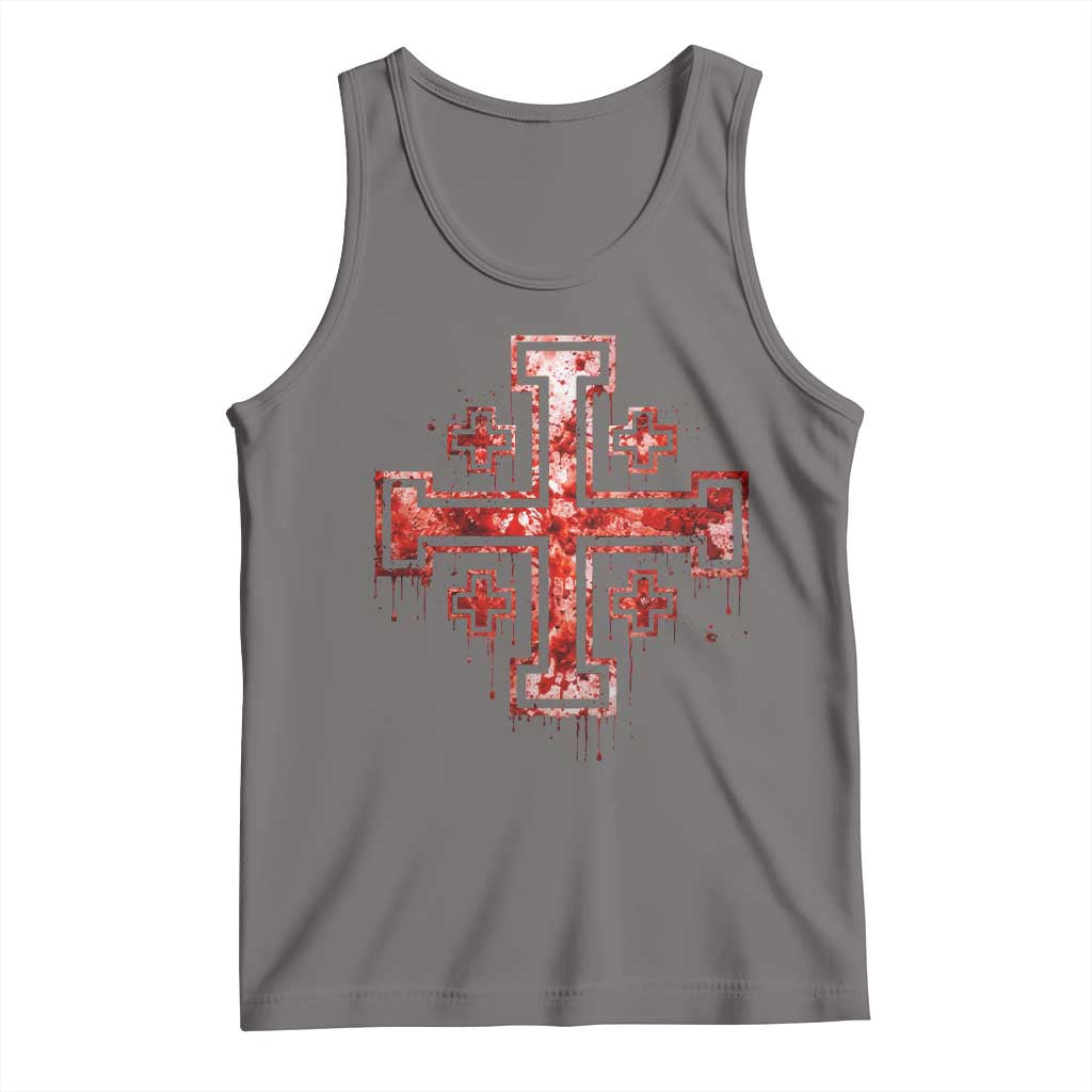 Crusader Jerusalem Cross Catholic Tank Top Gothic Christian Dark Faith Grunge Blood Splatter TS10 Deep Heather Print Your Wear