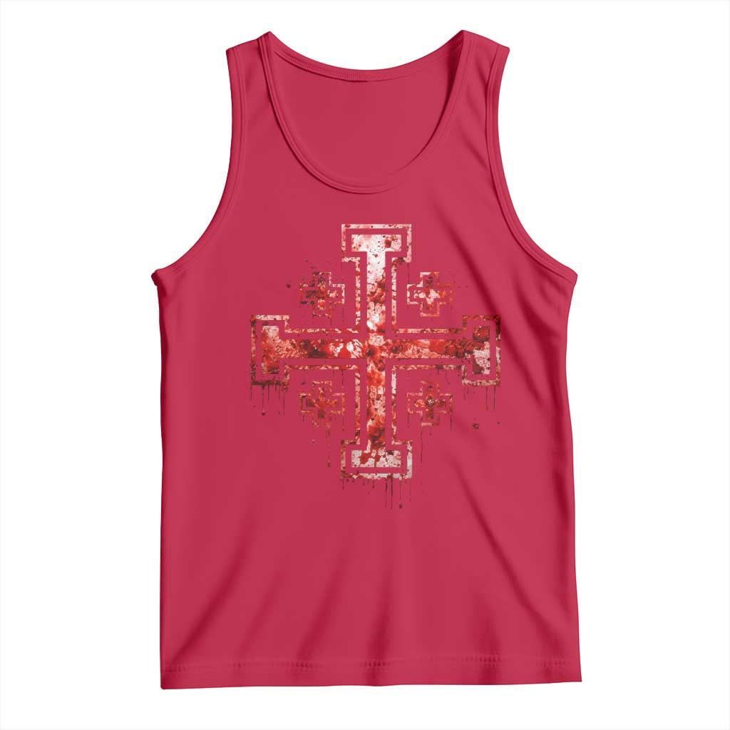 Crusader Jerusalem Cross Catholic Tank Top Gothic Christian Dark Faith Grunge Blood Splatter TS10 Red Print Your Wear