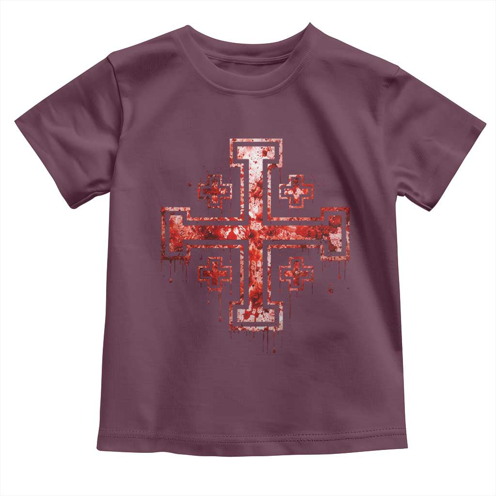 Crusader Jerusalem Cross Catholic Toddler T Shirt Gothic Christian Dark Faith Grunge Blood Splatter TS10 Maroon Print Your Wear