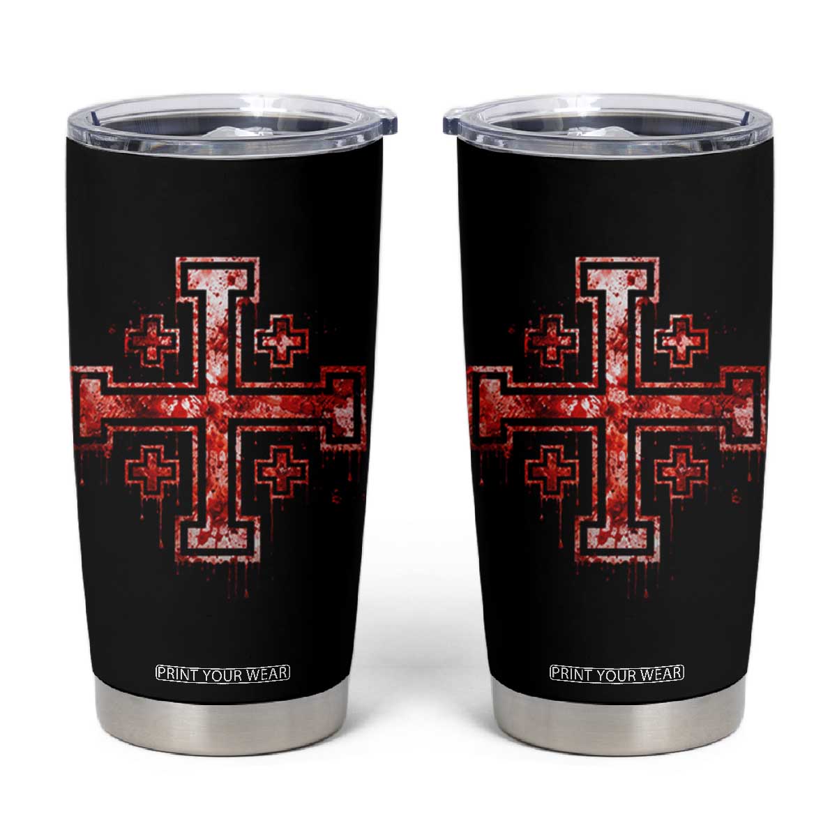 Crusader Jerusalem Cross Catholic Tumbler Cup Gothic Christian Dark Faith Grunge Blood Splatter TS10 Black Print Your Wear