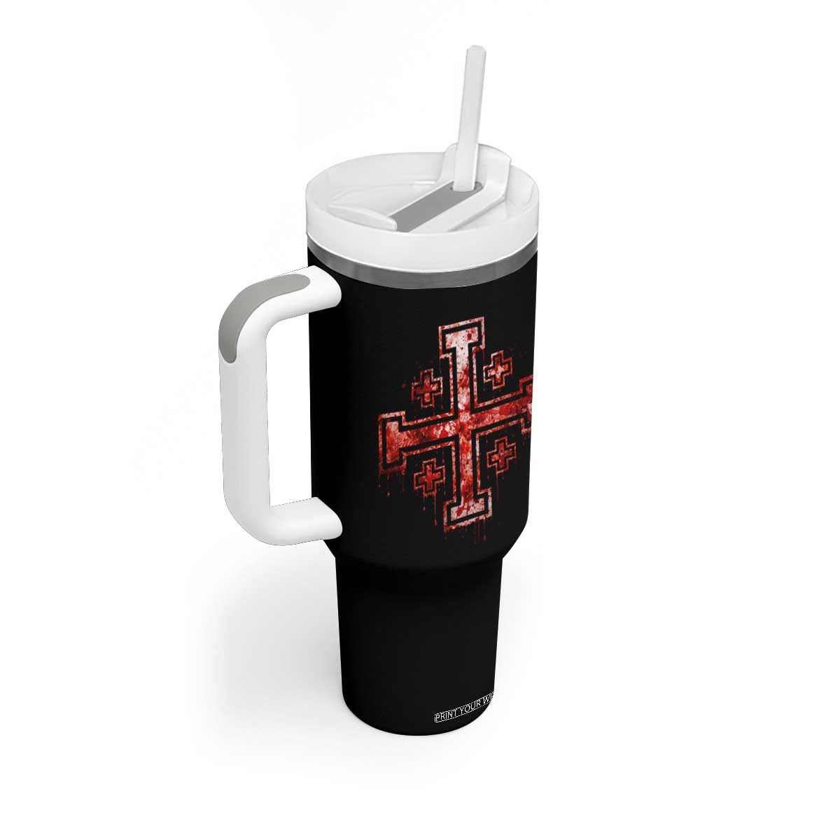 Crusader Jerusalem Cross Catholic Tumbler With Handle Gothic Christian Dark Faith Grunge Blood Splatter TS10 Print Your Wear