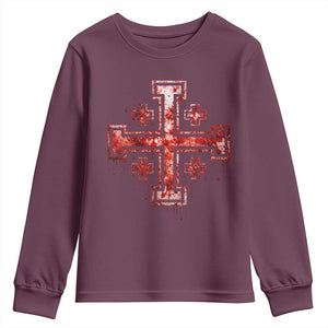 Crusader Jerusalem Cross Catholic Youth Sweatshirt Gothic Christian Dark Faith Grunge Blood Splatter TS10 Maroon Print Your Wear