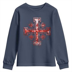 Crusader Jerusalem Cross Catholic Youth Sweatshirt Gothic Christian Dark Faith Grunge Blood Splatter TS10 Navy Print Your Wear