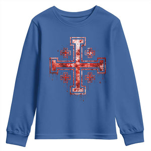 Crusader Jerusalem Cross Catholic Youth Sweatshirt Gothic Christian Dark Faith Grunge Blood Splatter TS10 Royal Blue Print Your Wear