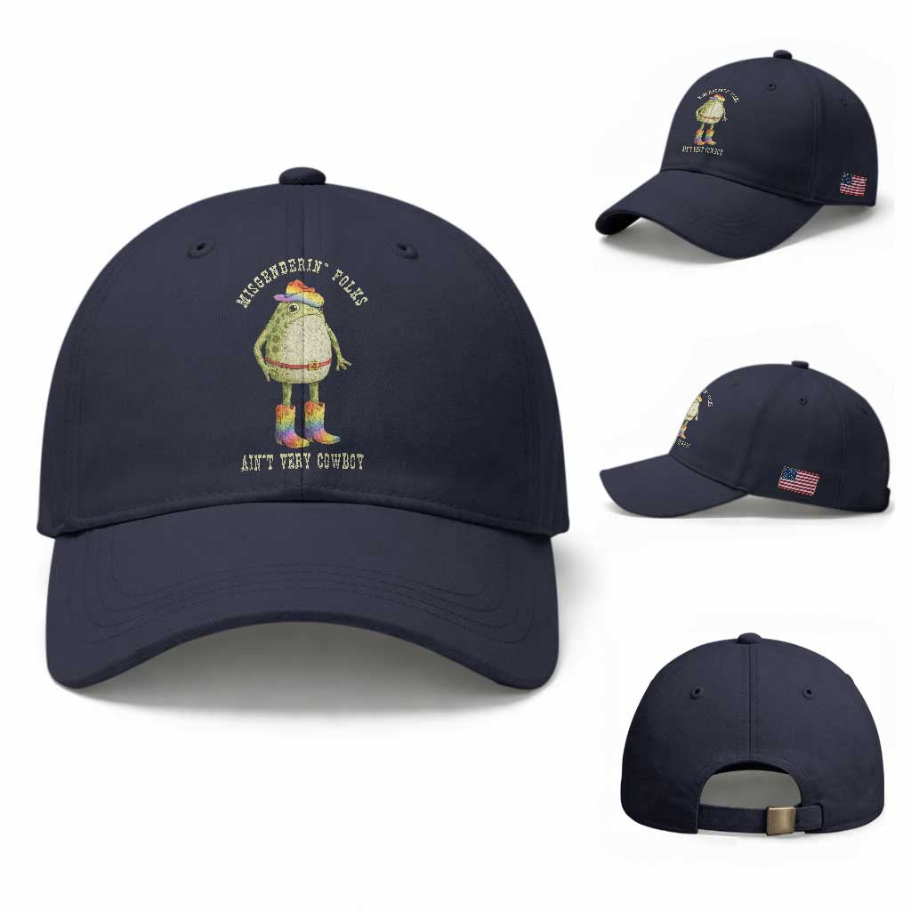 Funny Frog LGBTQ Baseball Cap Misgenderin Folks Aint Very Cowboy Pride Rainbow TS10 Baseball Cap Universal Fit Navy Print Your Wear