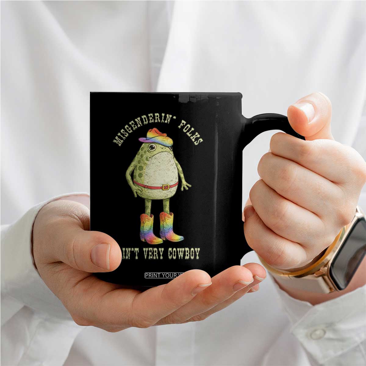 Funny Frog LGBTQ Coffee Mug Misgenderin Folks Aint Very Cowboy Pride Rainbow TS10 Print Your Wear