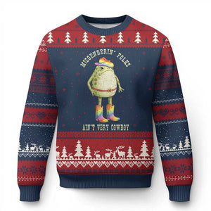Funny Frog LGBTQ Ugly Christmas Sweater Misgenderin Folks Aint Very Cowboy Pride Rainbow TS10 Navy Red Print Your Wear