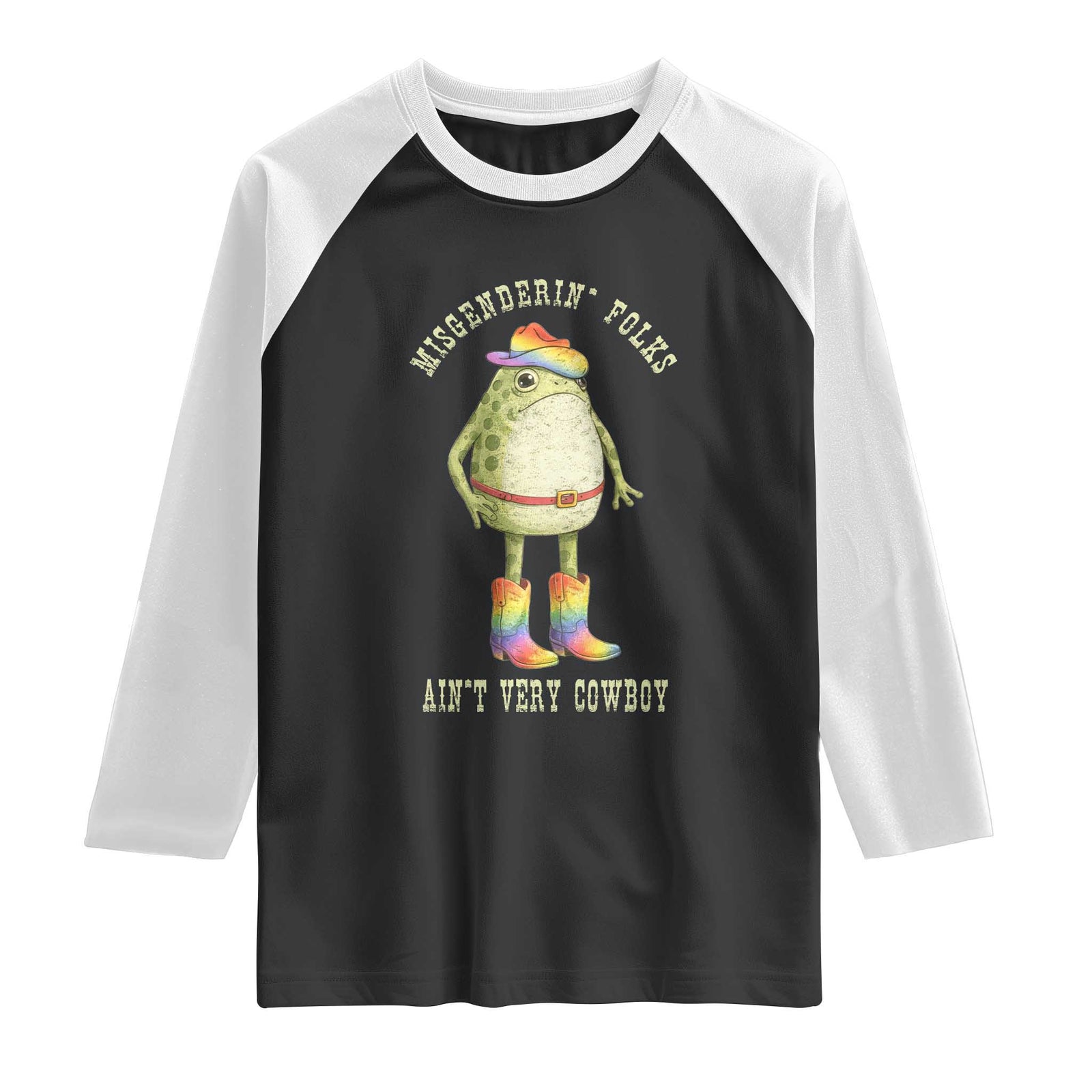 Funny Frog LGBTQ Raglan Shirt Misgenderin Folks Aint Very Cowboy Pride Rainbow TS10 Black White Print Your Wear