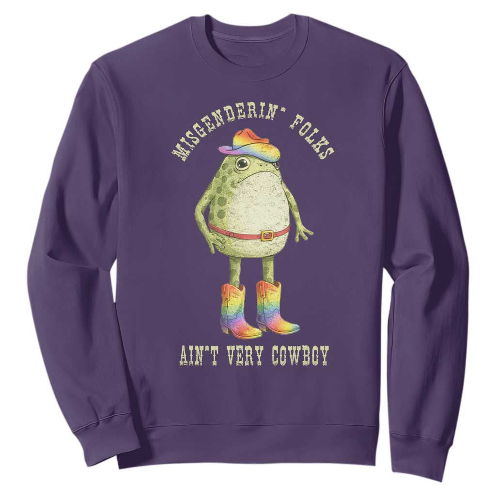 Funny Frog LGBTQ Sweatshirt Misgenderin Folks Aint Very Cowboy Pride Rainbow TS10 Purple Print Your Wear