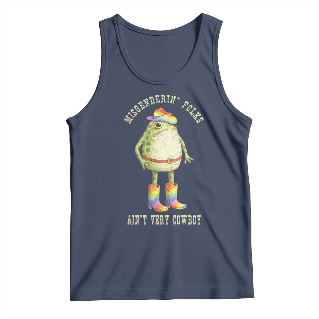 Funny Frog LGBTQ Tank Top Misgenderin Folks Aint Very Cowboy Pride Rainbow TS10 Navy Print Your Wear