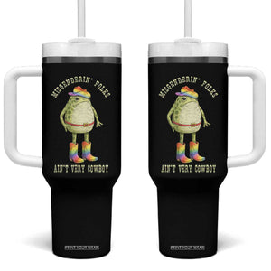 Funny Frog LGBTQ Tumbler With Handle Misgenderin Folks Aint Very Cowboy Pride Rainbow TS10 One Size: 40 oz Black Print Your Wear