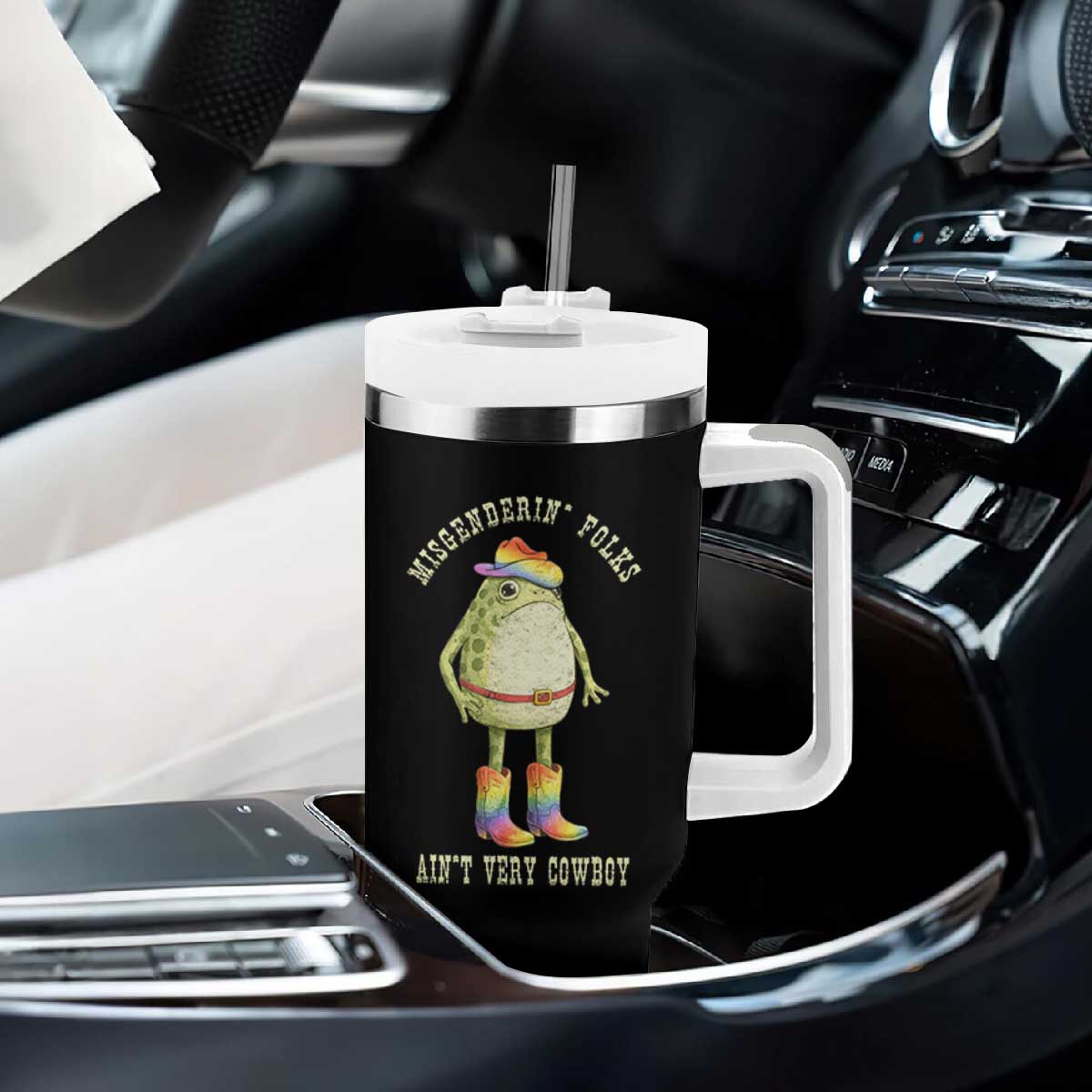 Funny Frog LGBTQ Tumbler With Handle Misgenderin Folks Aint Very Cowboy Pride Rainbow TS10 Print Your Wear