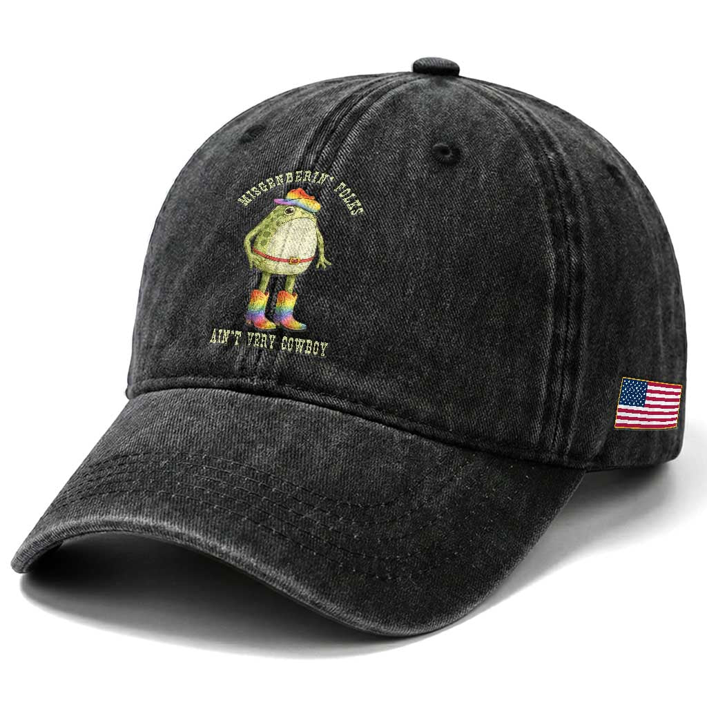 Funny Frog LGBTQ Washed Cotton Baseball Cap Misgenderin Folks Aint Very Cowboy Pride Rainbow TS10 Print Your Wear