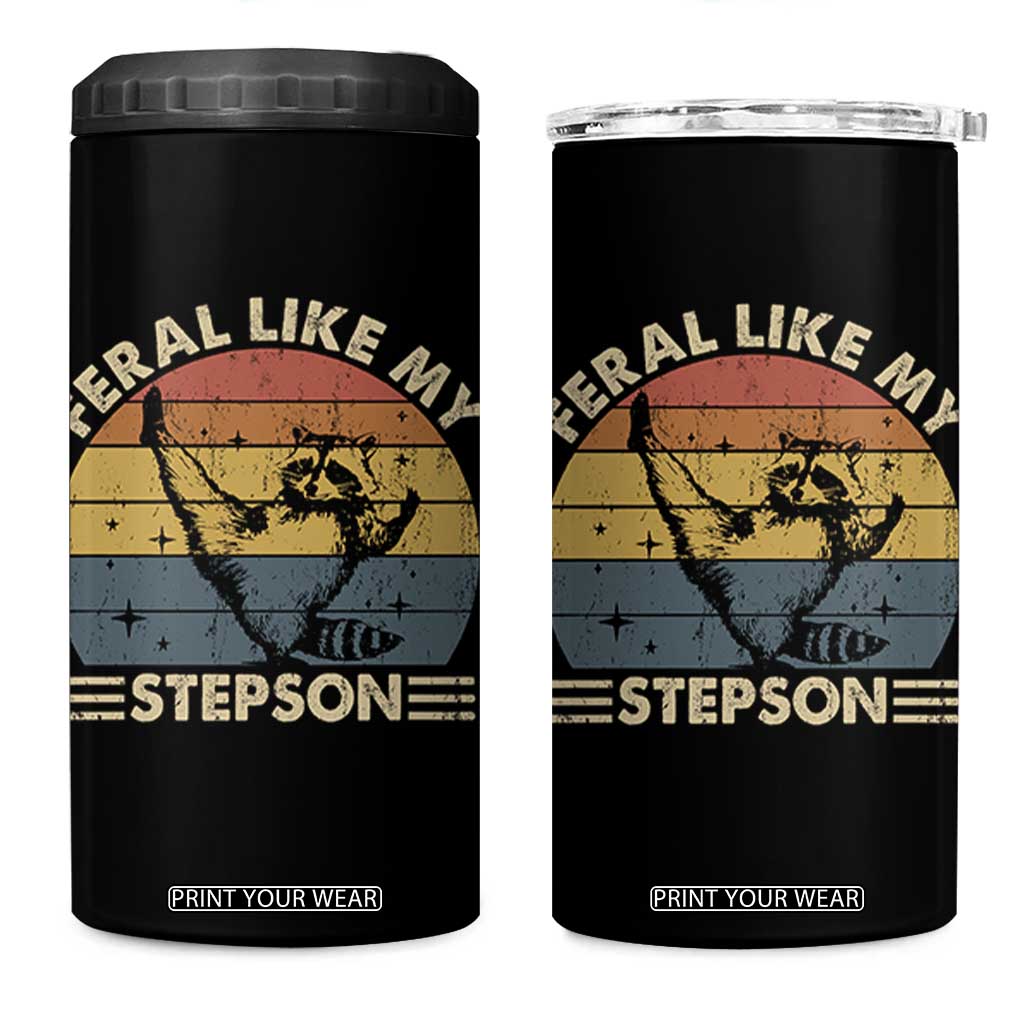 Bonus Dad 4 in 1 Can Cooler Tumbler Retro Feral Raccoon Stepdad Gifts From Bonus Son Stepson TS10 One Size: 16 oz Black Print Your Wear
