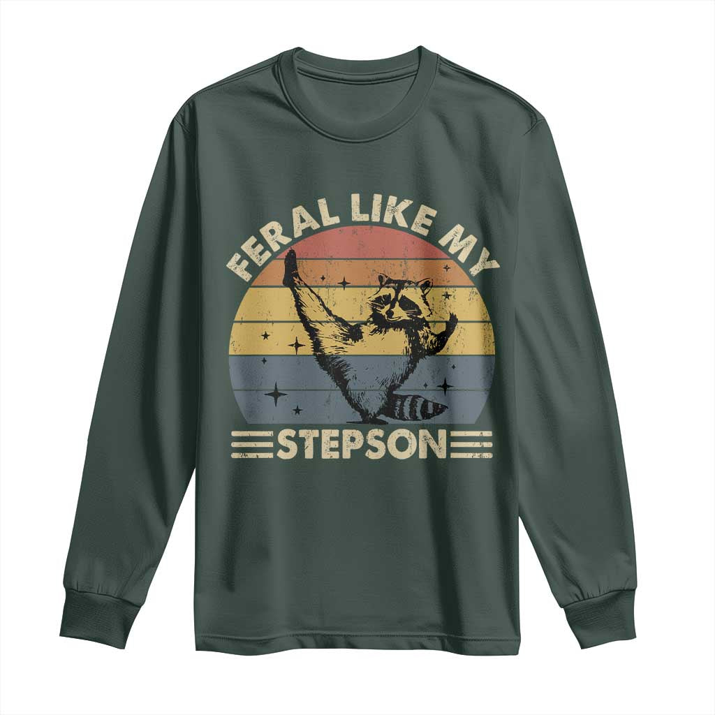 Bonus Dad Long Sleeve Shirt Retro Feral Raccoon Stepdad Gifts From Bonus Son Stepson TS10 Dark Forest Green Print Your Wear
