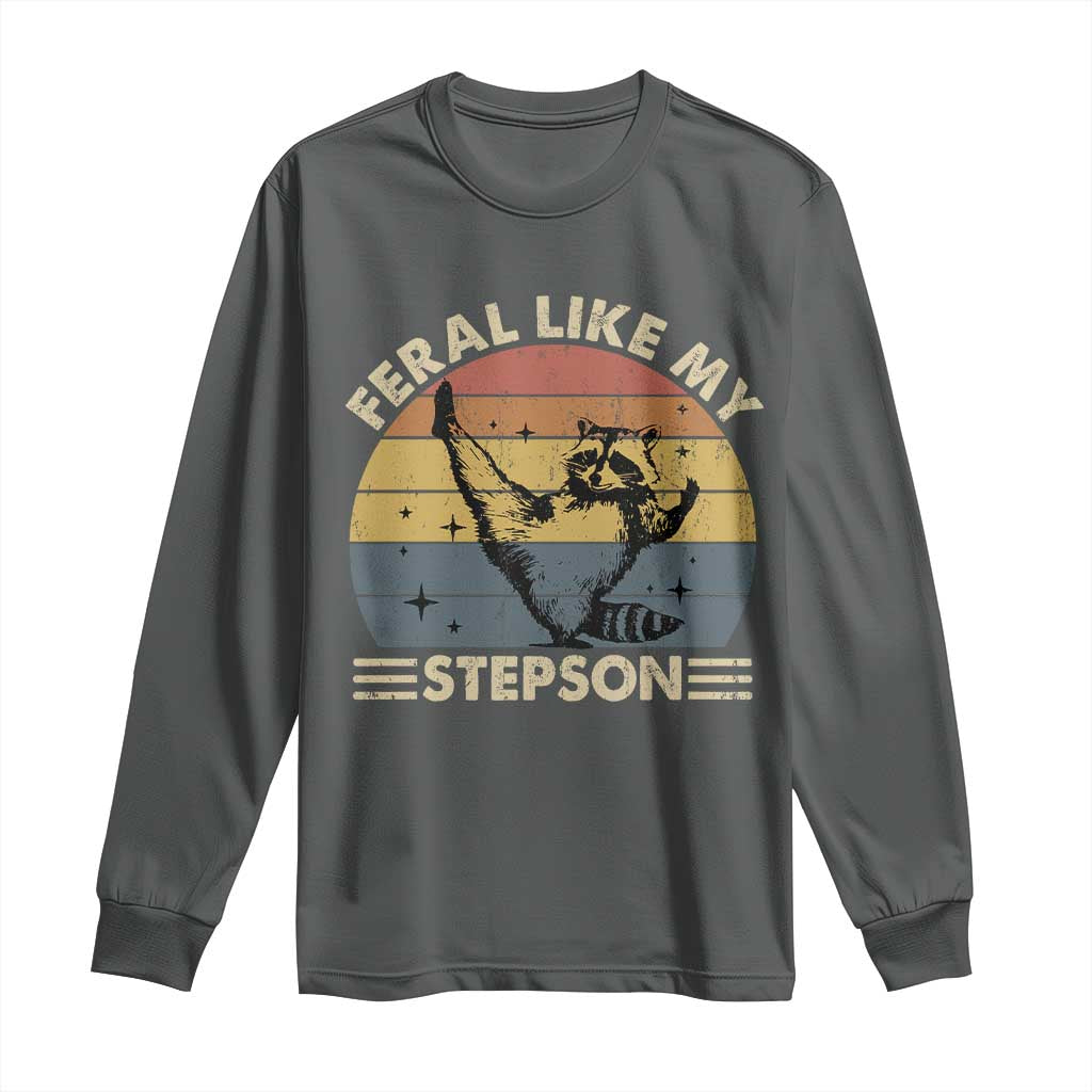 Bonus Dad Long Sleeve Shirt Retro Feral Raccoon Stepdad Gifts From Bonus Son Stepson TS10 Dark Heather Print Your Wear