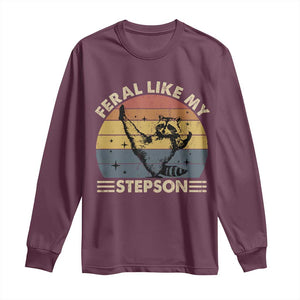 Bonus Dad Long Sleeve Shirt Retro Feral Raccoon Stepdad Gifts From Bonus Son Stepson TS10 Maroon Print Your Wear