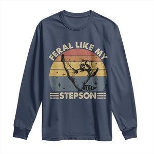 Bonus Dad Long Sleeve Shirt Retro Feral Raccoon Stepdad Gifts From Bonus Son Stepson TS10 Navy Print Your Wear