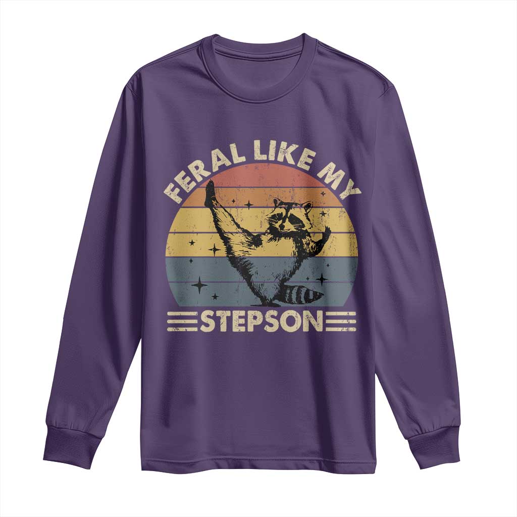 Bonus Dad Long Sleeve Shirt Retro Feral Raccoon Stepdad Gifts From Bonus Son Stepson TS10 Purple Print Your Wear