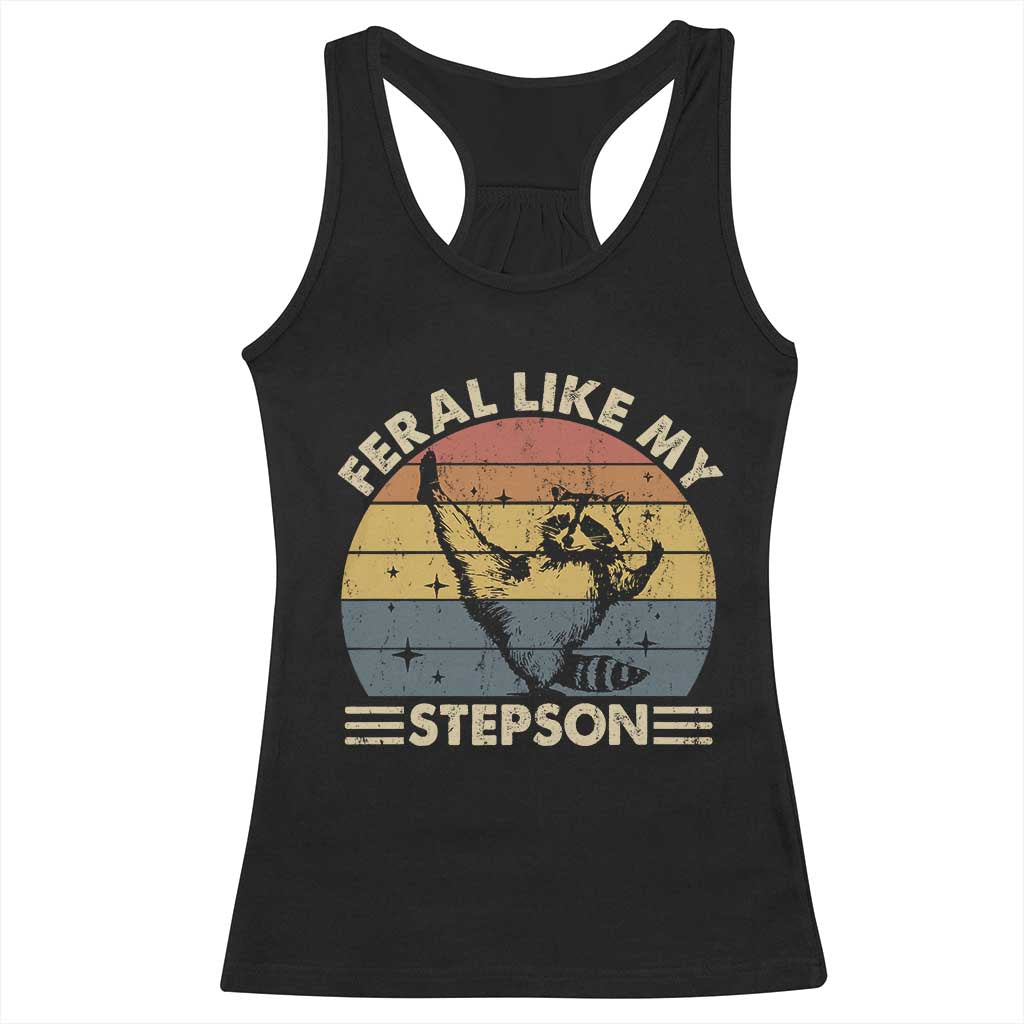 Bonus Dad Racerback Tank Top Retro Feral Raccoon Stepdad Gifts From Bonus Son Stepson TS10 Black Print Your Wear