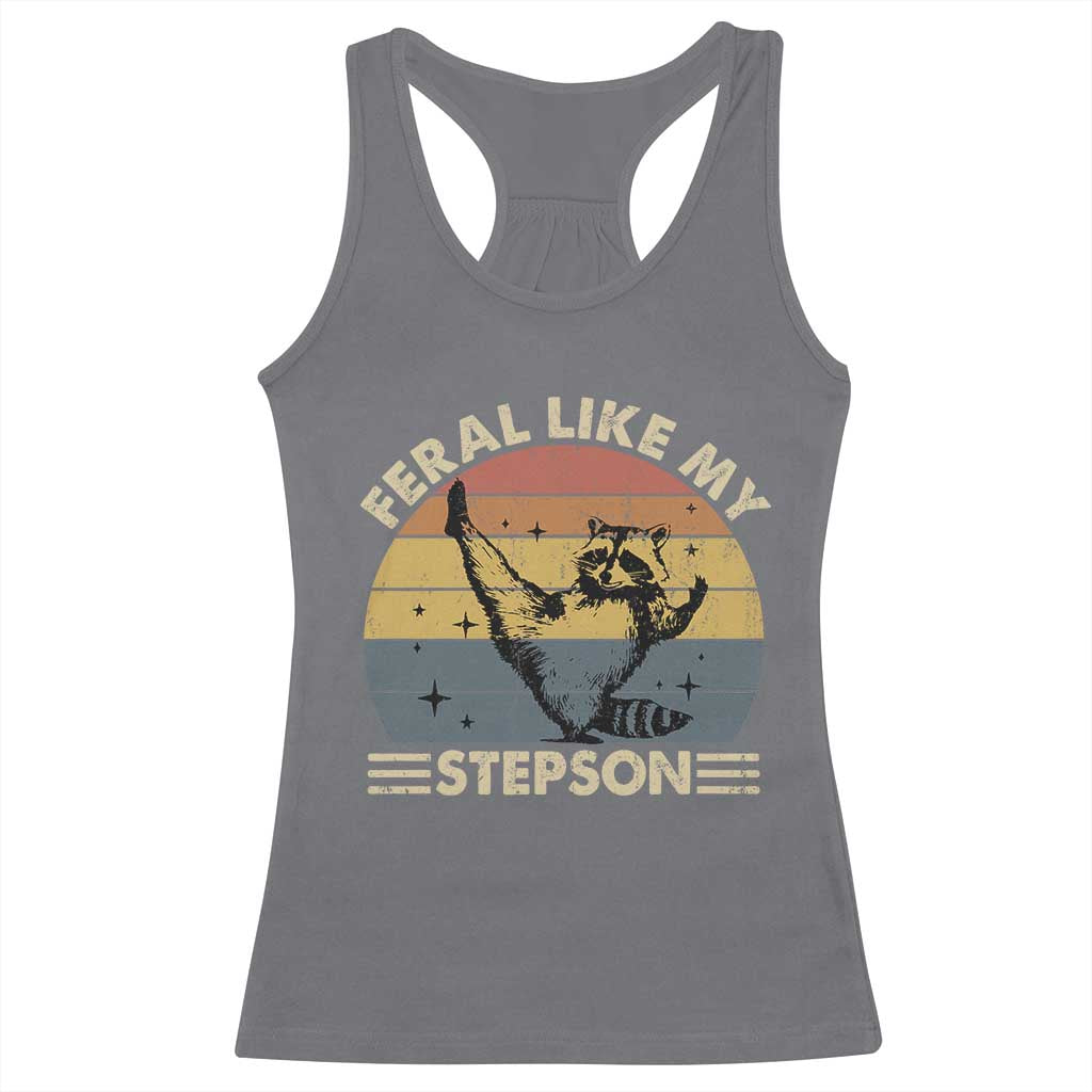 Bonus Dad Racerback Tank Top Retro Feral Raccoon Stepdad Gifts From Bonus Son Stepson TS10 Charcoal Print Your Wear