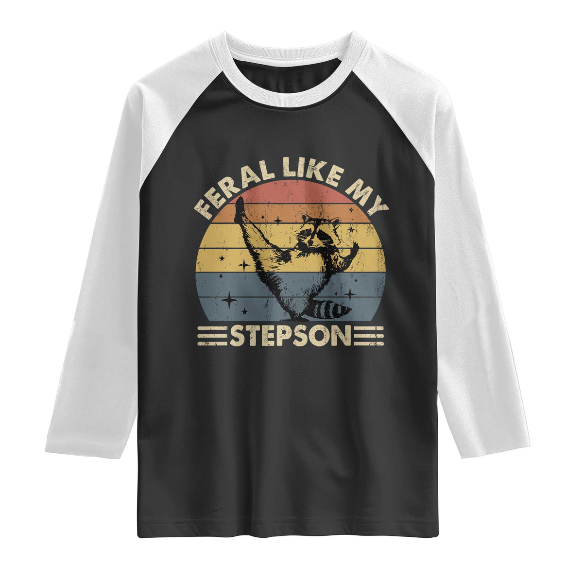 Bonus Dad Raglan Shirt Retro Feral Raccoon Stepdad Gifts From Bonus Son Stepson TS10 Black White Print Your Wear