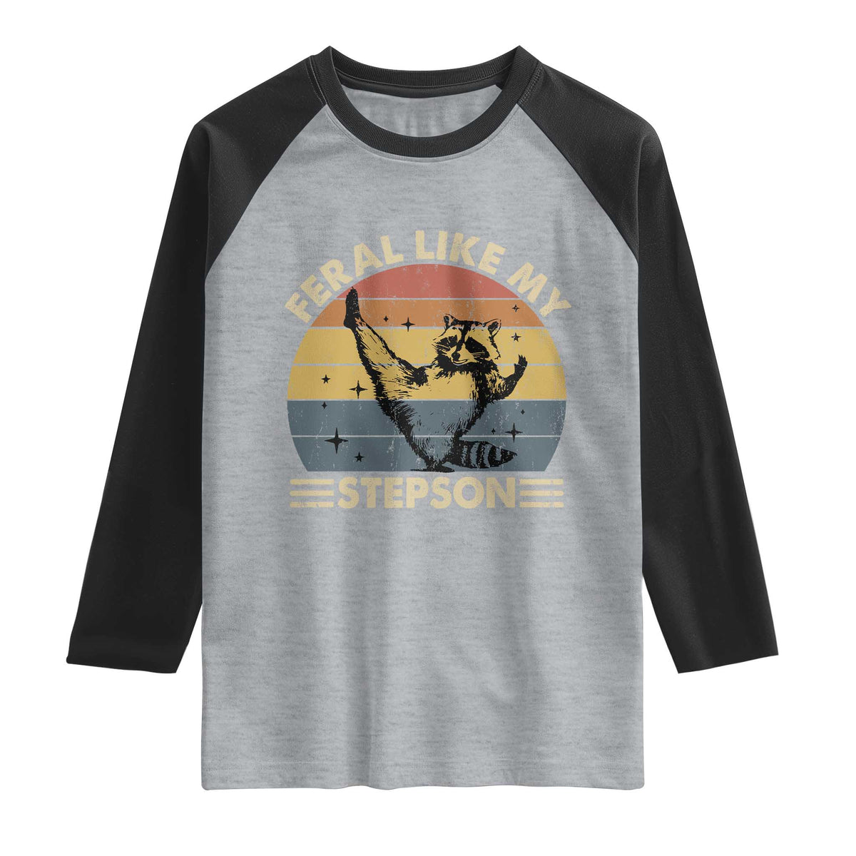 Bonus Dad Raglan Shirt Retro Feral Raccoon Stepdad Gifts From Bonus Son Stepson TS10 Heather Gray Black Print Your Wear