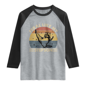 Bonus Dad Raglan Shirt Retro Feral Raccoon Stepdad Gifts From Bonus Son Stepson TS10 Heather Gray Black Print Your Wear