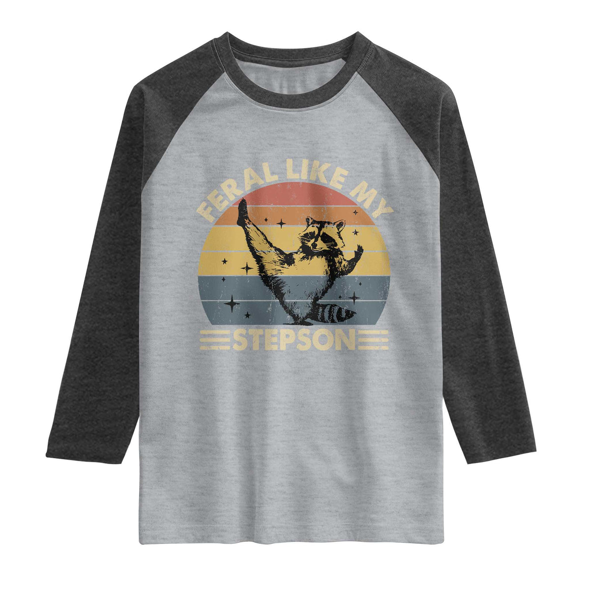 Bonus Dad Raglan Shirt Retro Feral Raccoon Stepdad Gifts From Bonus Son Stepson TS10 Heather Gray Heather Charcoal Print Your Wear