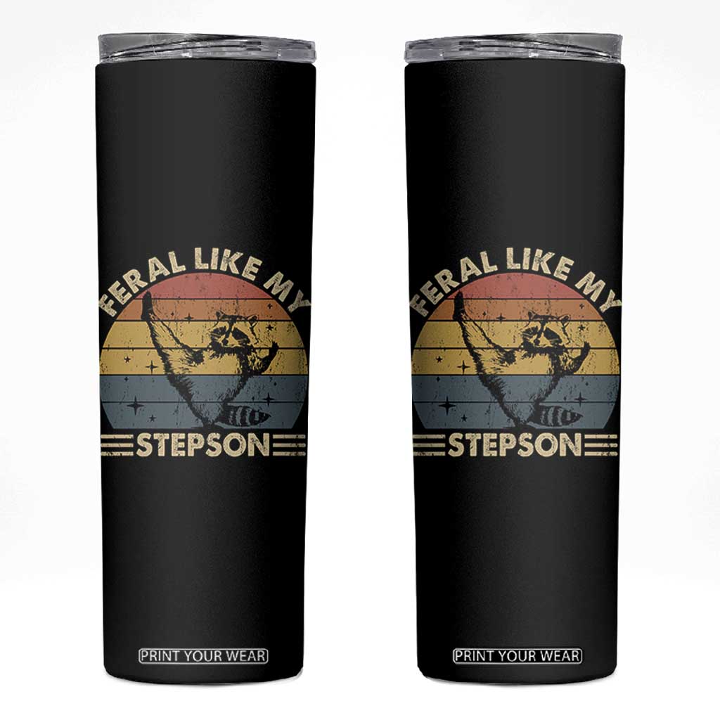 Bonus Dad Skinny Tumbler Retro Feral Raccoon Stepdad Gifts From Bonus Son Stepson TS10 Black Print Your Wear