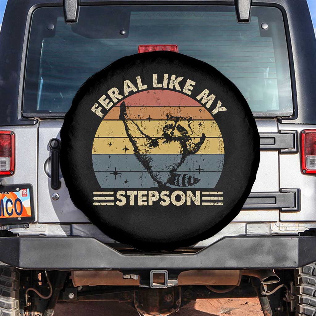 Bonus Dad Spare Tire Cover Retro Feral Raccoon Stepdad Gifts From Bonus Son Stepson TS10 No hole Black Print Your Wear