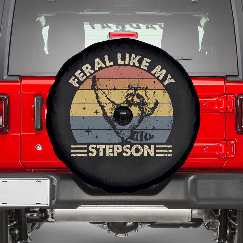 Bonus Dad Spare Tire Cover Retro Feral Raccoon Stepdad Gifts From Bonus Son Stepson TS10 Black Print Your Wear