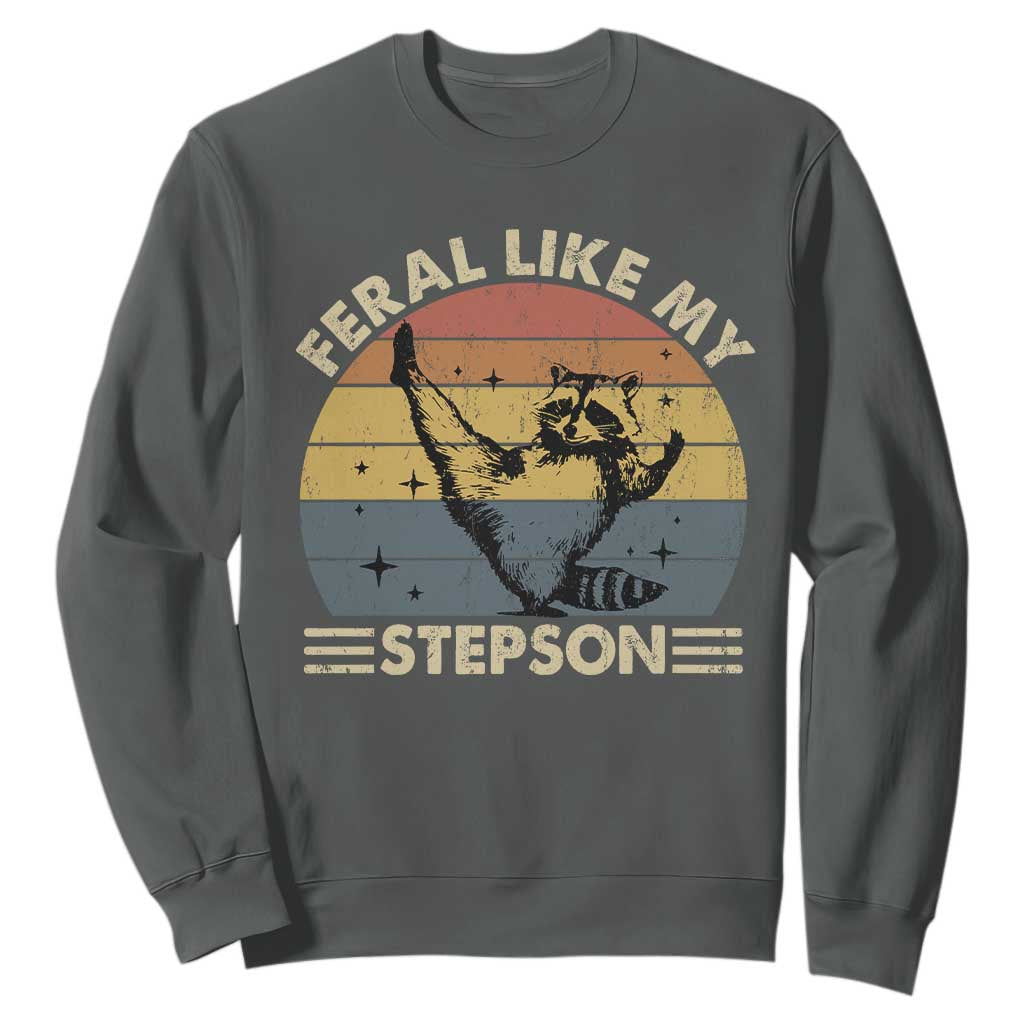 Bonus Dad Sweatshirt Retro Feral Raccoon Stepdad Gifts From Bonus Son Stepson TS10 Dark Heather Print Your Wear