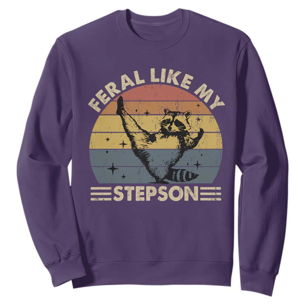 Bonus Dad Sweatshirt Retro Feral Raccoon Stepdad Gifts From Bonus Son Stepson TS10 Purple Print Your Wear