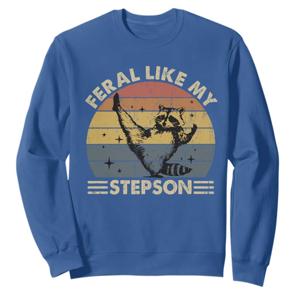 Bonus Dad Sweatshirt Retro Feral Raccoon Stepdad Gifts From Bonus Son Stepson TS10 Royal Blue Print Your Wear