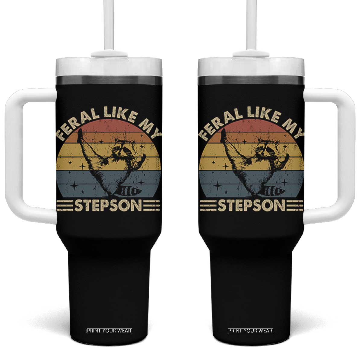 Bonus Dad Tumbler With Handle Retro Feral Raccoon Stepdad Gifts From Bonus Son Stepson TS10 One Size: 40 oz Black Print Your Wear
