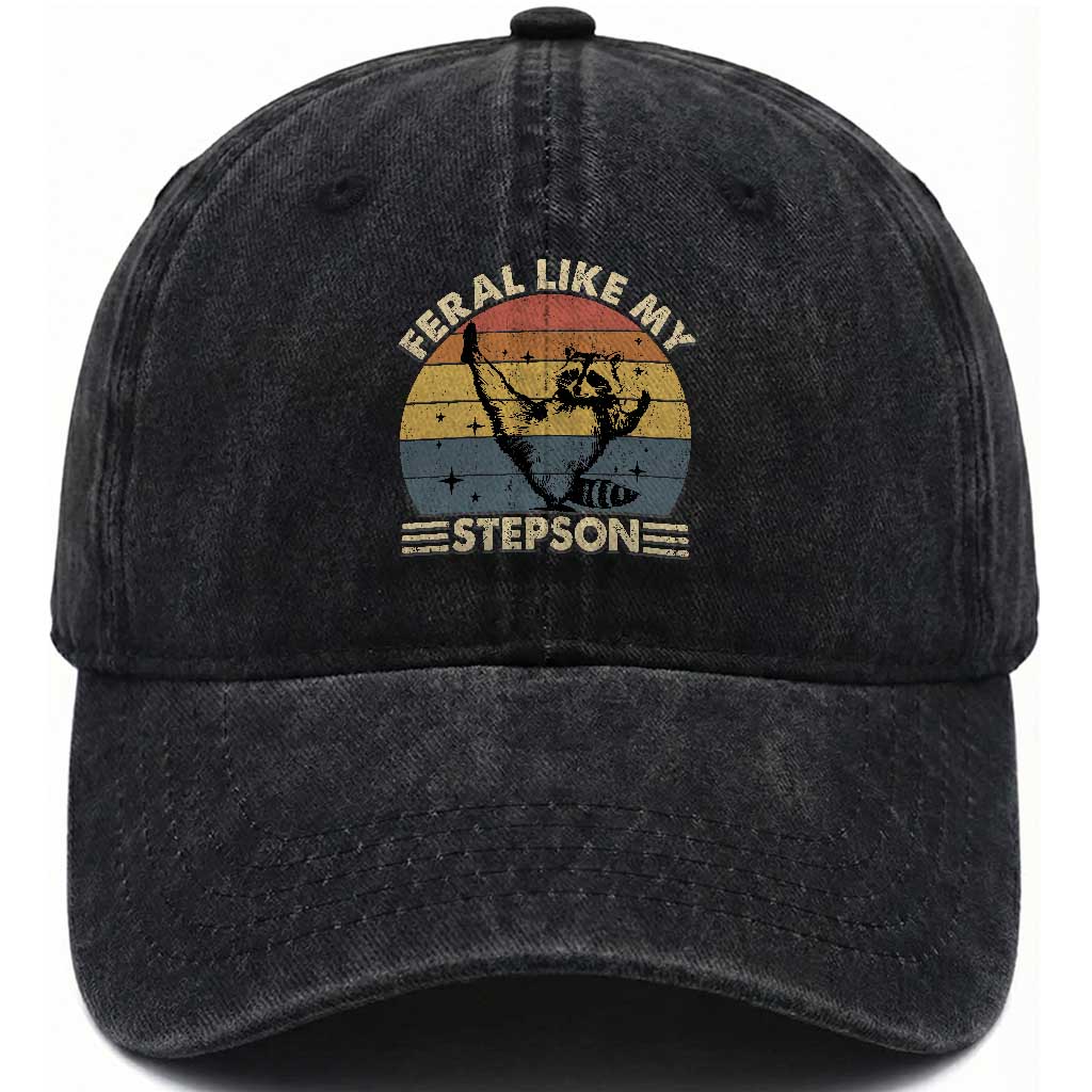 Bonus Dad Washed Cotton Baseball Cap Retro Feral Raccoon Stepdad Gifts From Bonus Son Stepson TS10 Print Your Wear