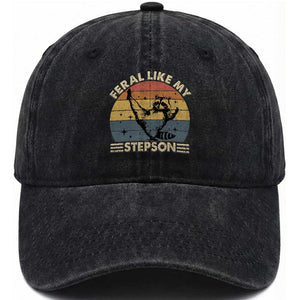 Bonus Dad Washed Cotton Baseball Cap Retro Feral Raccoon Stepdad Gifts From Bonus Son Stepson TS10 Print Your Wear