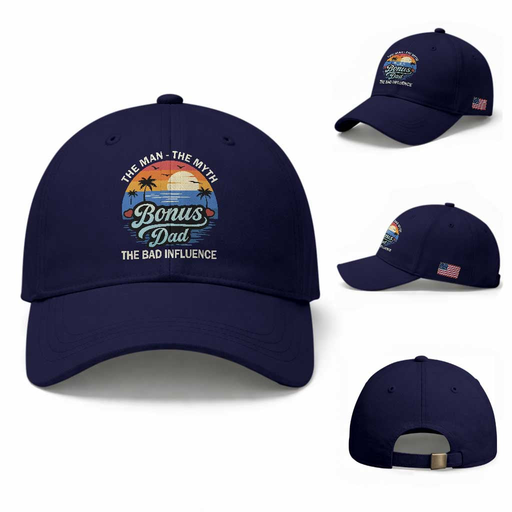 Bonus Dad Baseball Cap The Man Myth Bad Influence Step Dad Fathers Day Gift TS10 Baseball Cap Universal Fit Dark Blue Print Your Wear